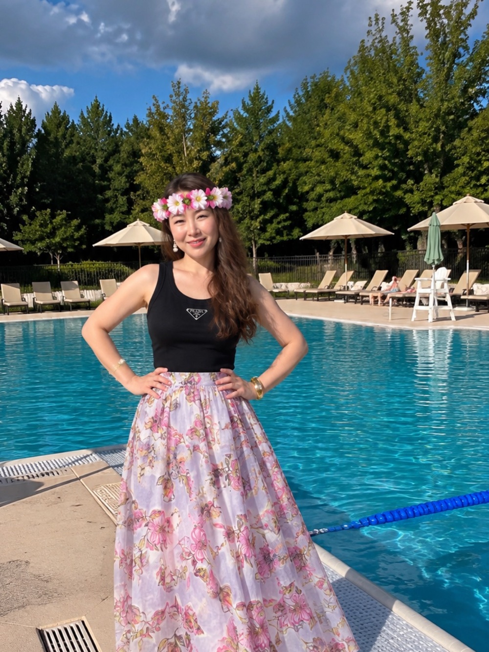 Floral Pink Maxi Skirt - Women's Flowing A-Line Skirt